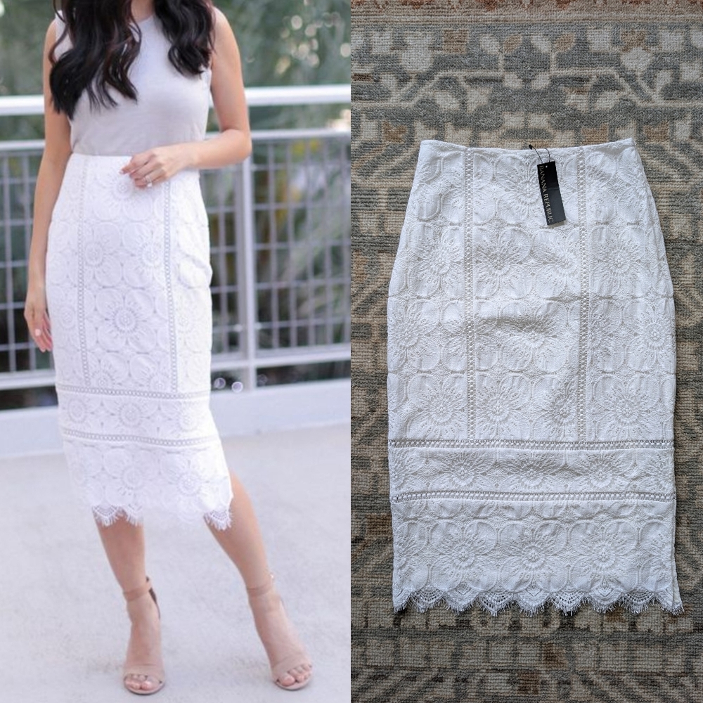 NWT Banana Republic White Lace Midi Pencil Skirt